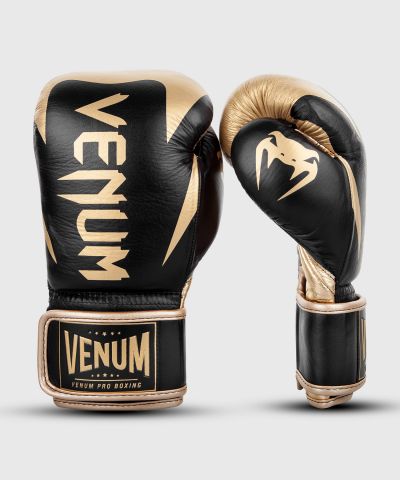 VENUM Shield Pro Boxing 男女真皮拳击手套 - 黑/金色